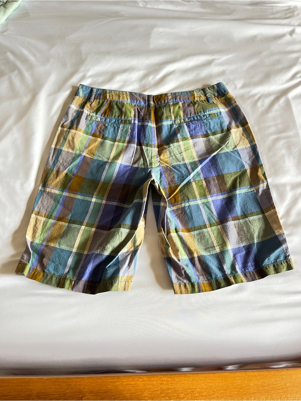 Merona Women Plaid Shorts Size 8 Cotton Blue Green Brown Casual Summer Chino - Picture 4 of 16